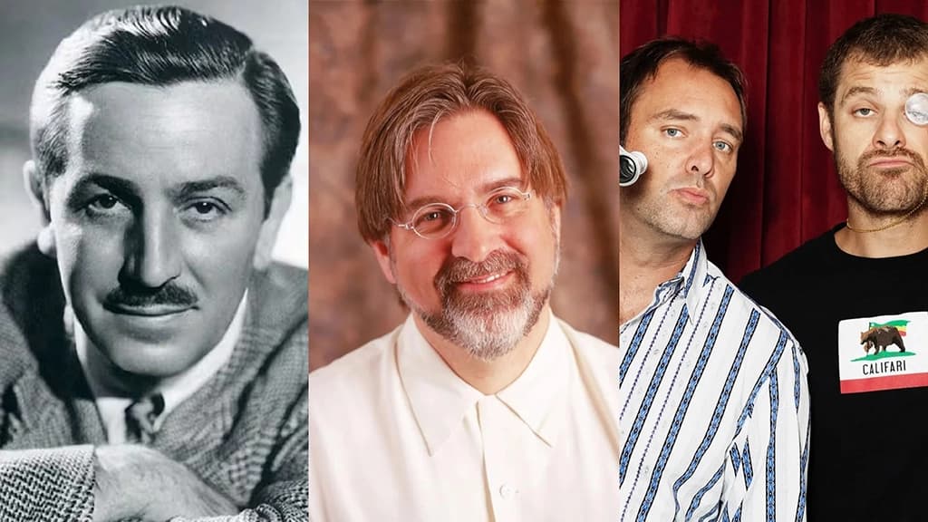 Feature image of the blog Richest animators featuring Walter Disney, Matt Groening, Parker and Stone 
