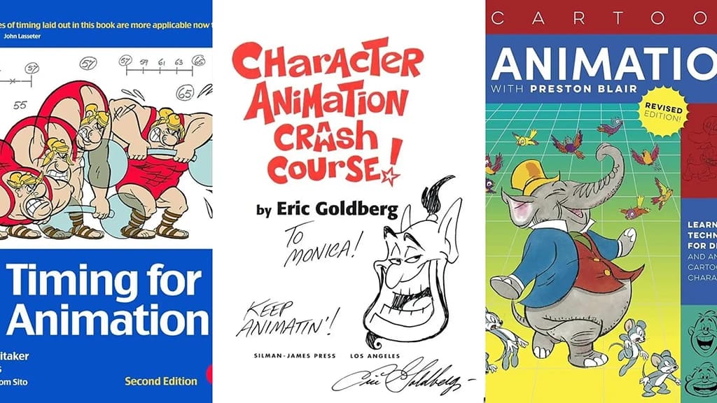 Feature image of the blog animation books with a collage of three animation books
