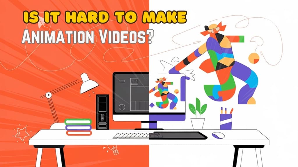 Image showing a Professional animation workspace transforming into vibrant animated characters, showing the journey from concept to creation