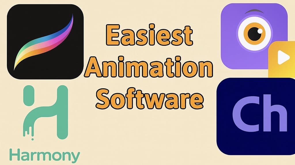 Feature image of the blog easiest animation software with icons of some animation software
