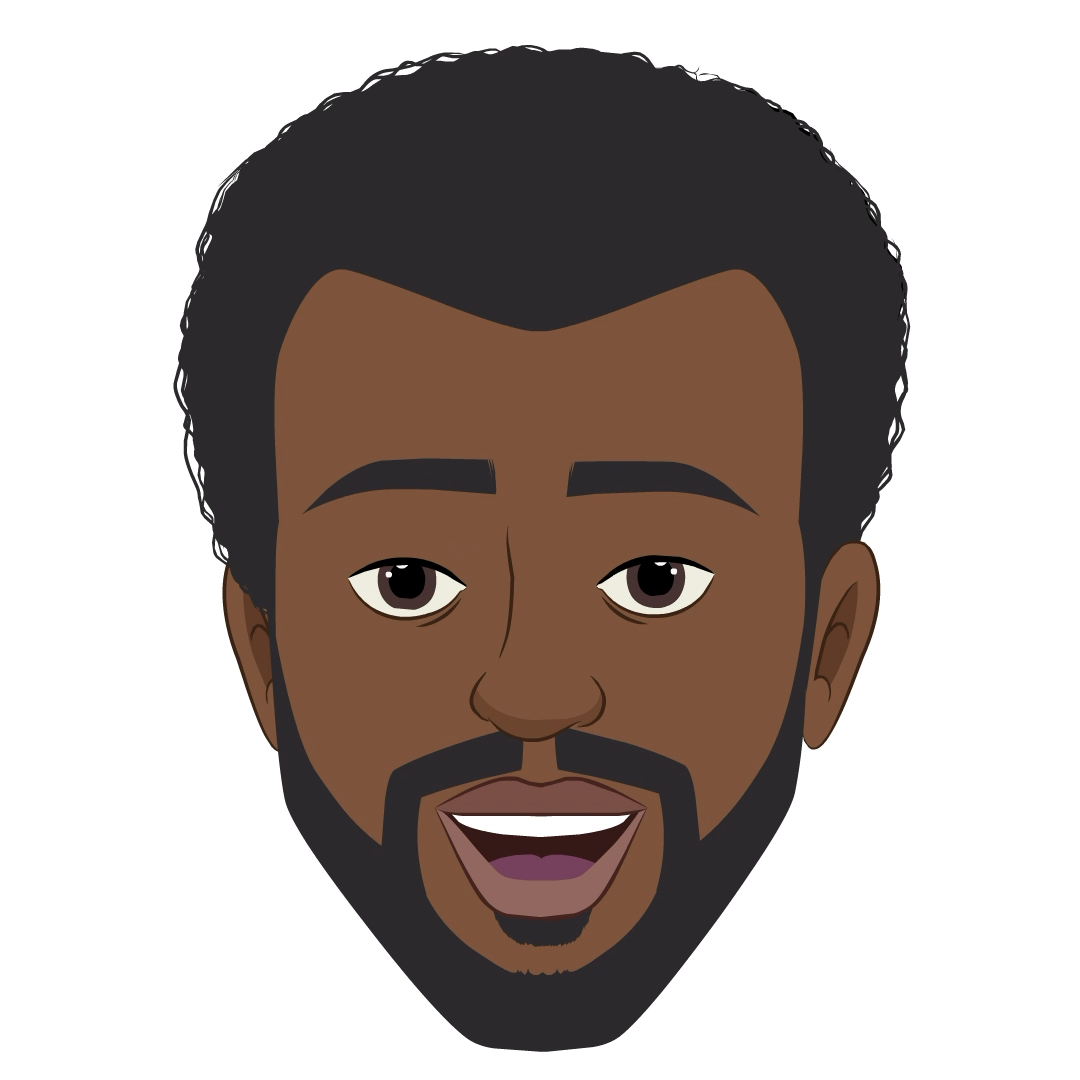 A black businessman animated cartoon face with different facial expressions aka Aston