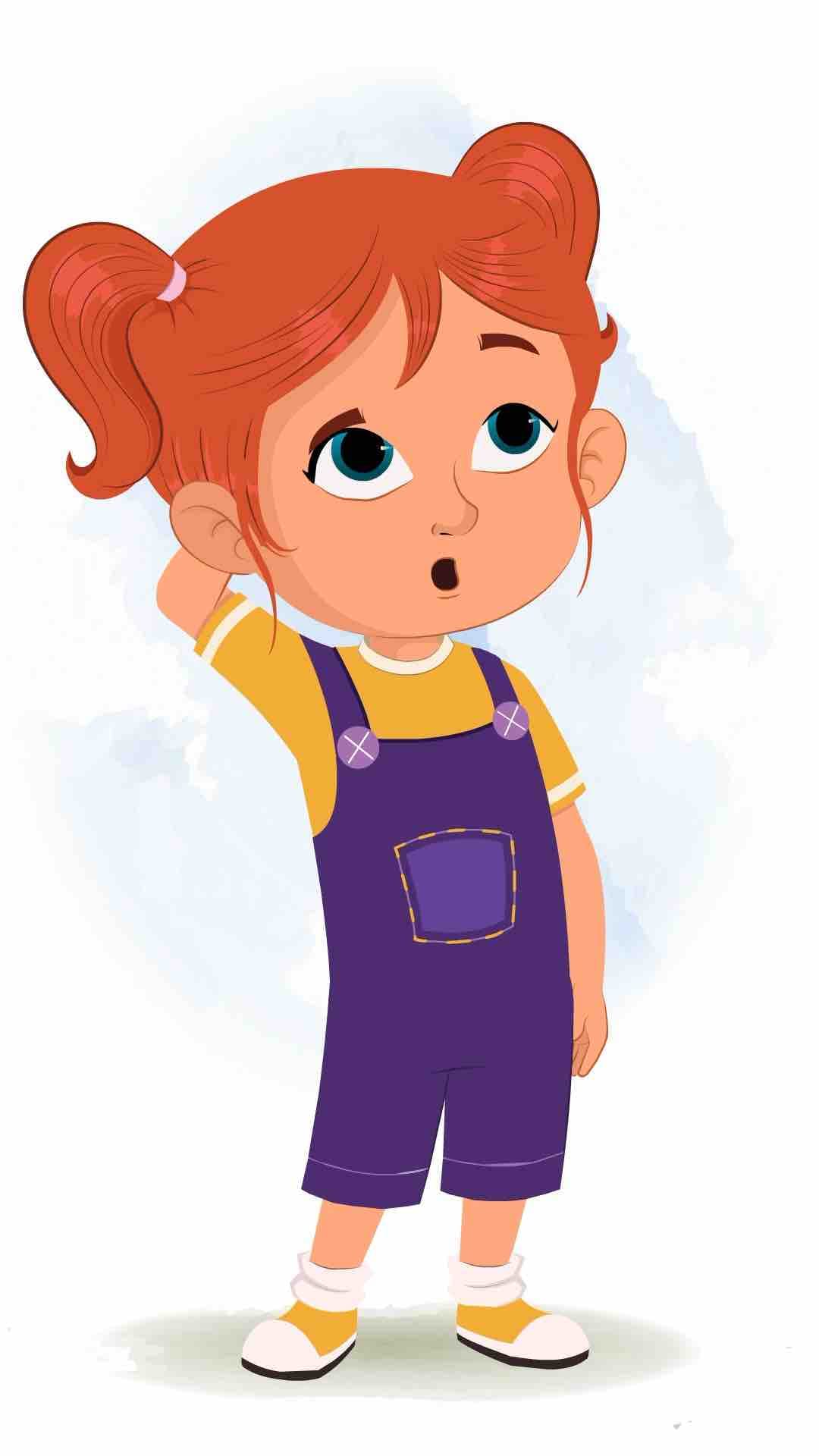 A cute little confused girl animated cartoon character aka ella 3/4