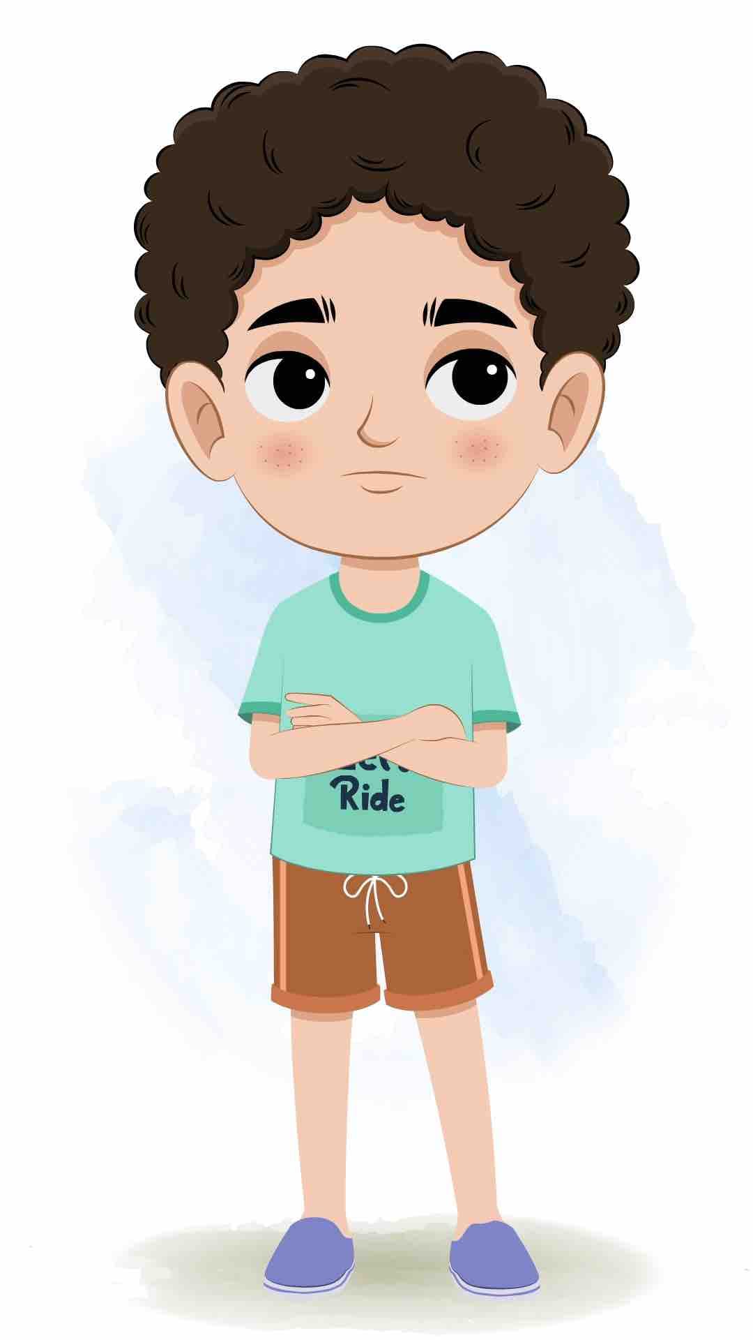 An annoyed curly hair boy animated cartoon character aka sachin