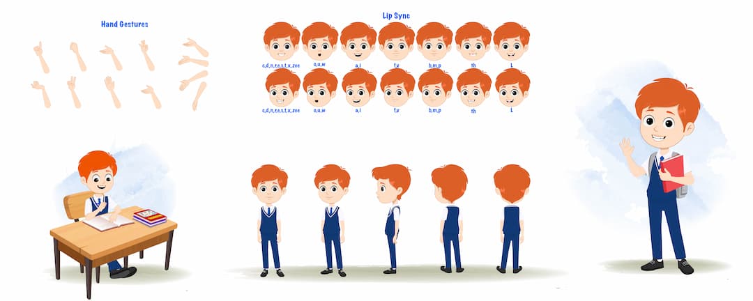 A boy cartoon character construction/model sheet aka adit