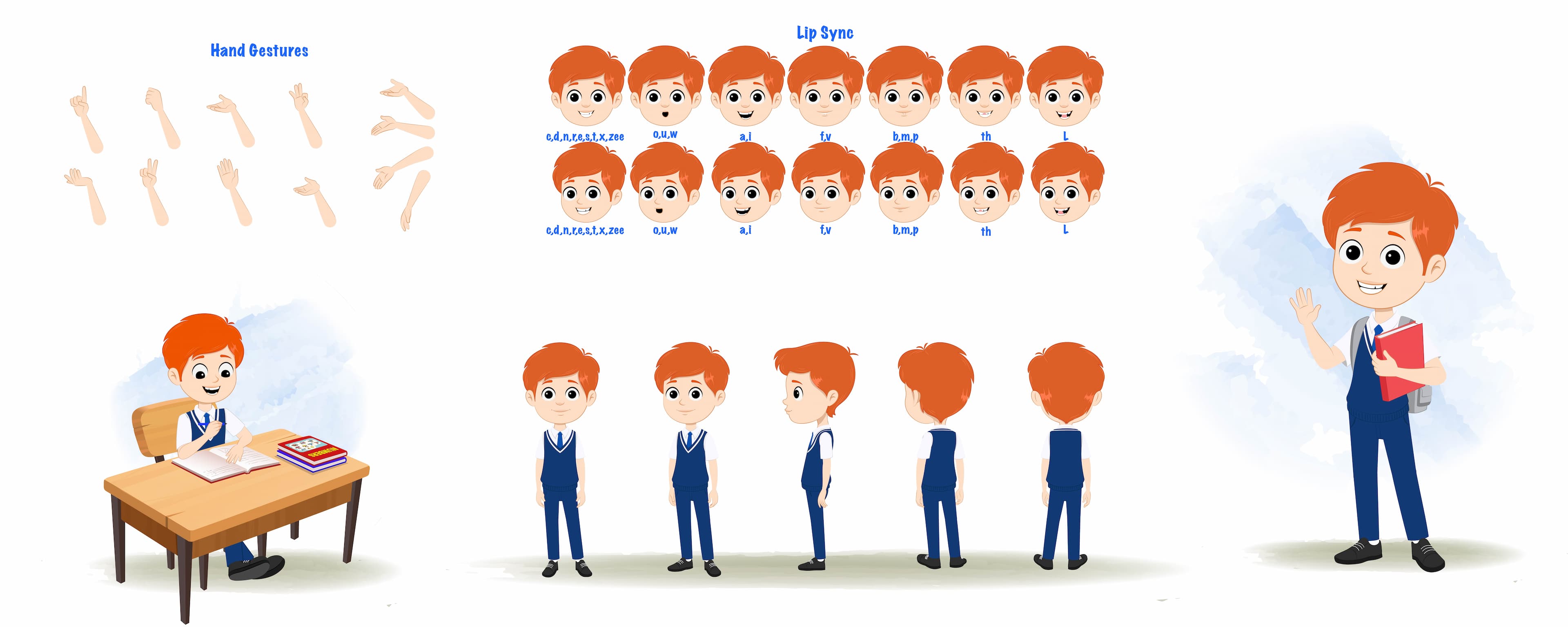 A boy cartoon character construction/model sheet aka adit