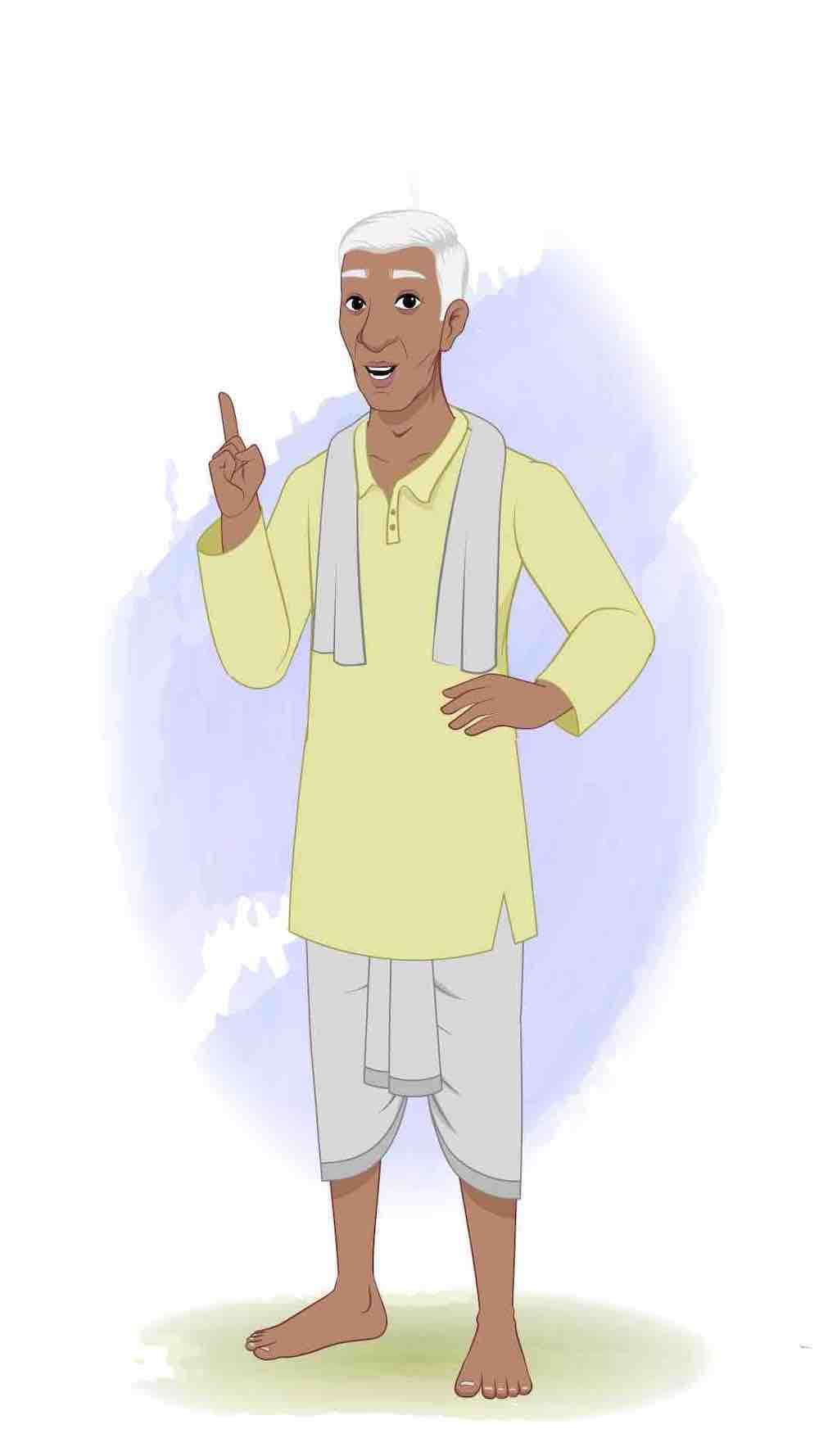 An old age talking Indian man animated vector cartoon character AKA Ramakrishna