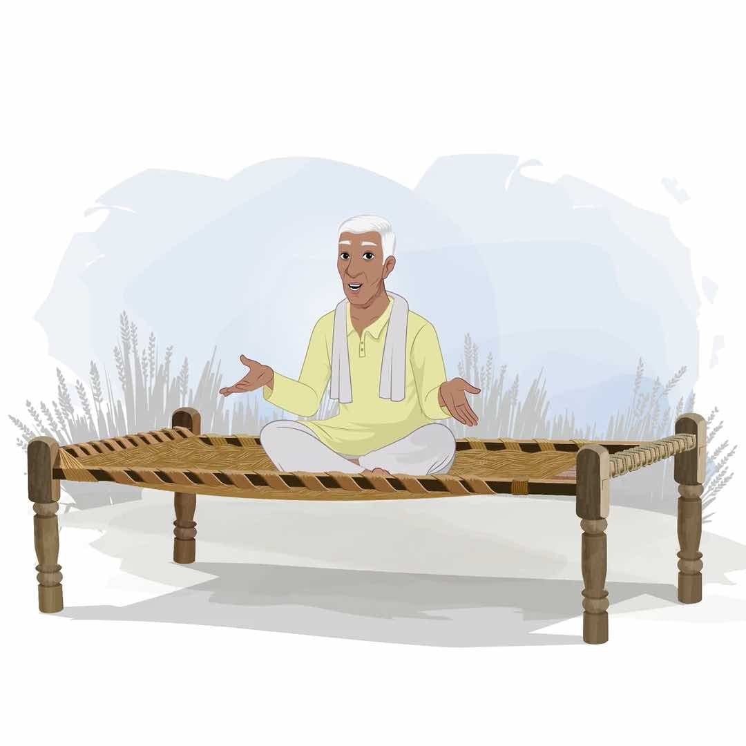 An old Indian man talking while sitting animated vector cartoon character AKA Ramakrishna
