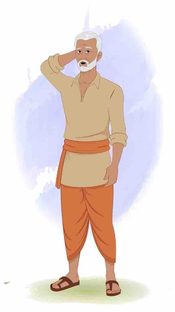 An old Indian confused farmer  animated vector cartoon character AKA Hariom