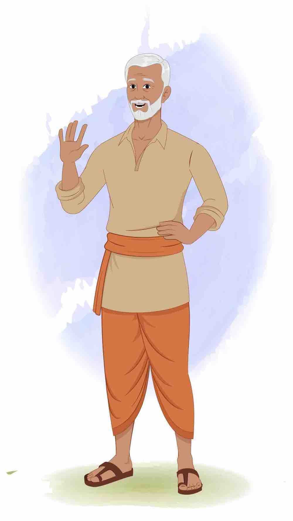 An old Indian farmer saying hello animated vector cartoon character AKA Hariom
