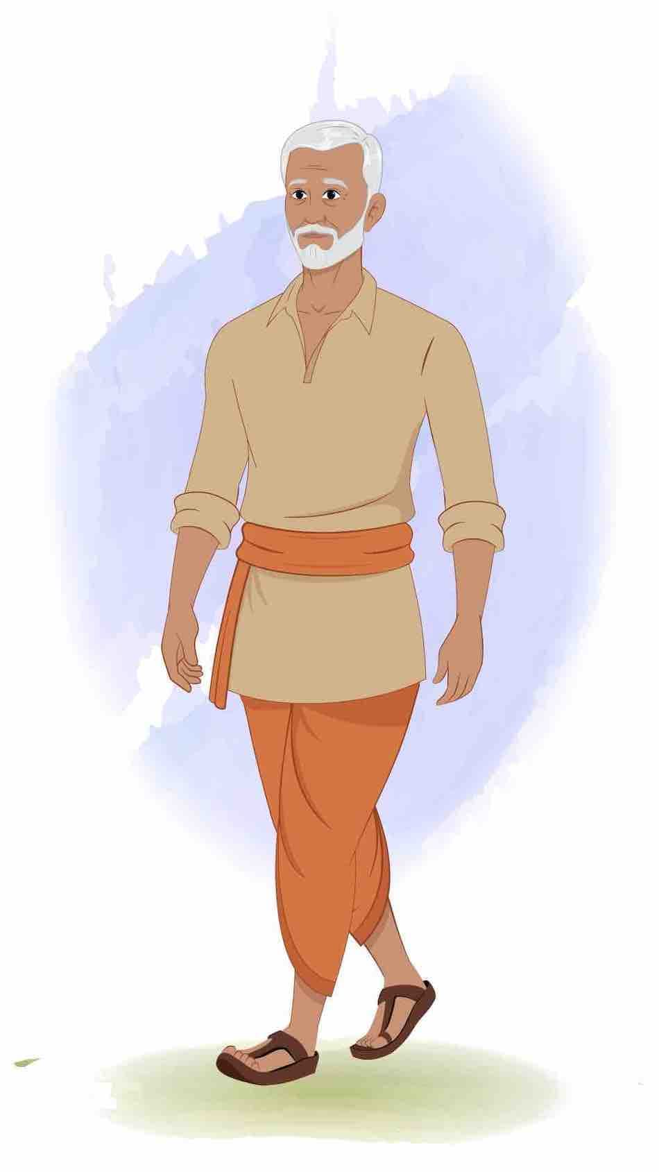 An old Indian farmer walking animated vector cartoon character AKA Hariom