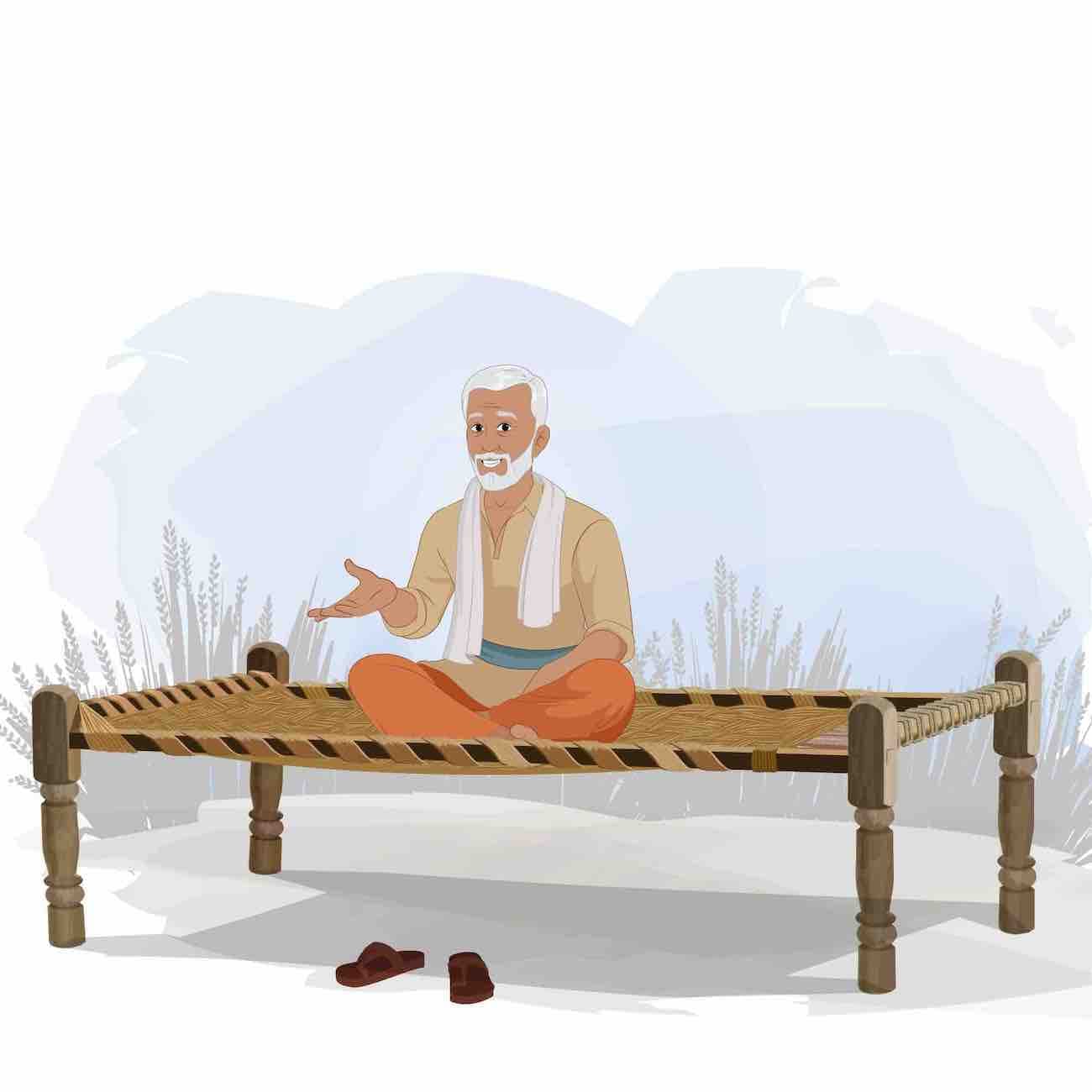 An Indian farmer talking while sitting animated vector cartoon character AKA Hariiom