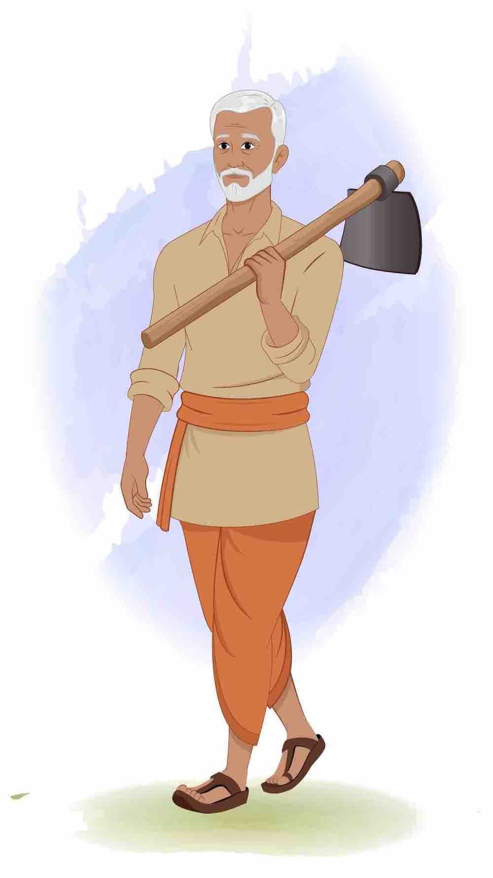 An old Indian farmer walking with spade  animated vector cartoon character AKA Hariom