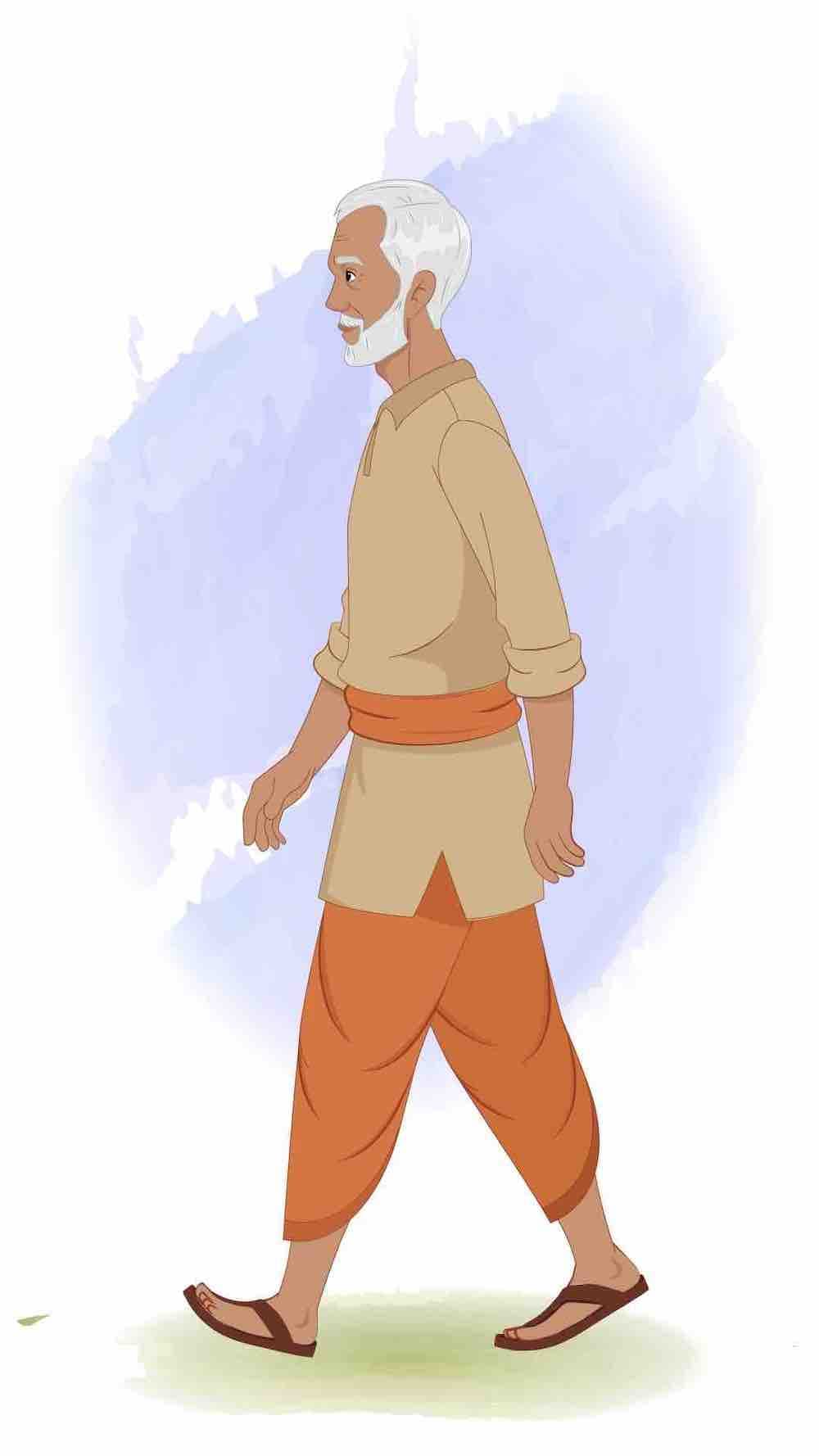 An old Indian farmer walking animated vector cartoon character AKA Hariom