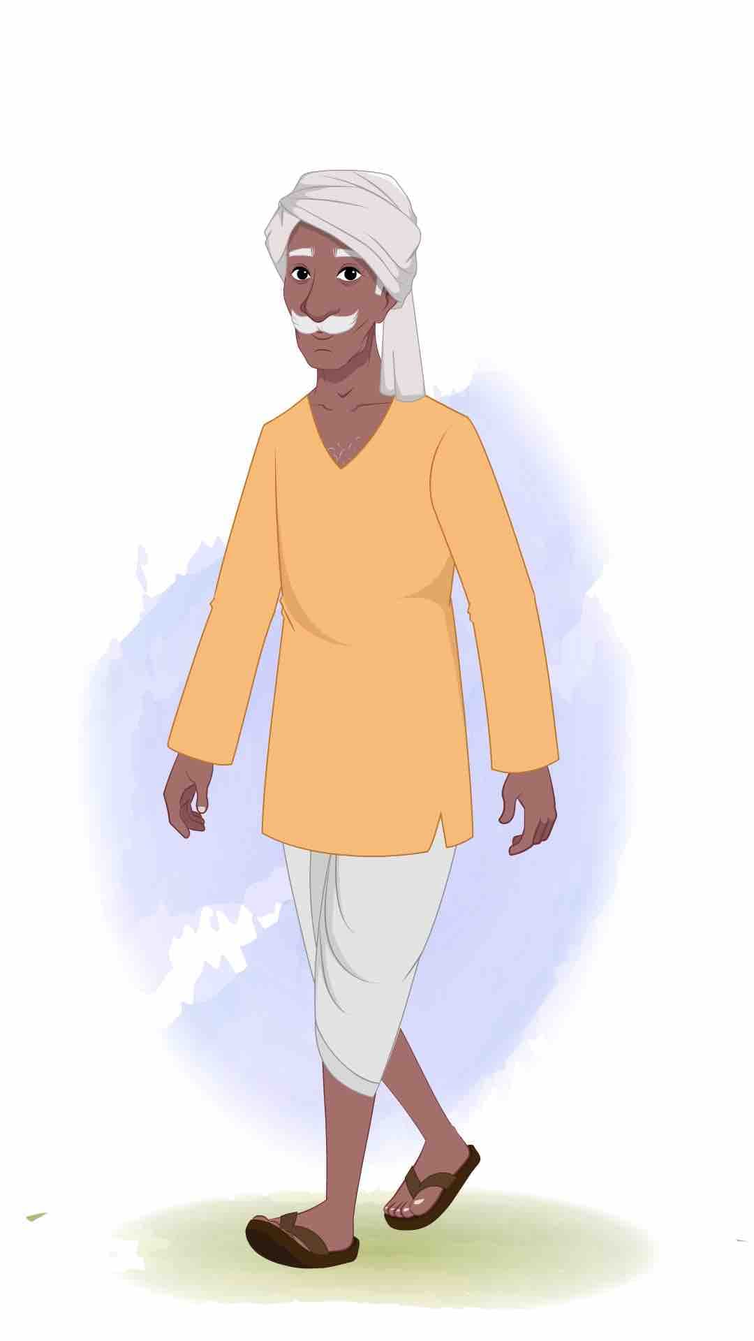 An old Indian village man animated vector cartoon character AKA Ram Prasad