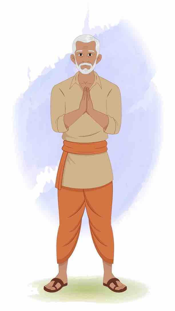 An old Indian farmer greeting animated vector cartoon character AKA Hariom