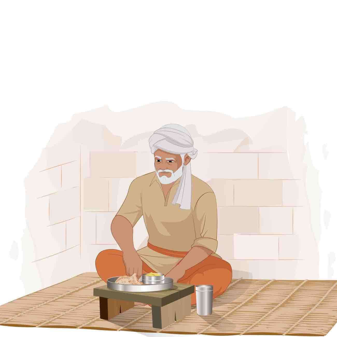 An old Indian farmer eating food animated vector cartoon character AKA Hariom