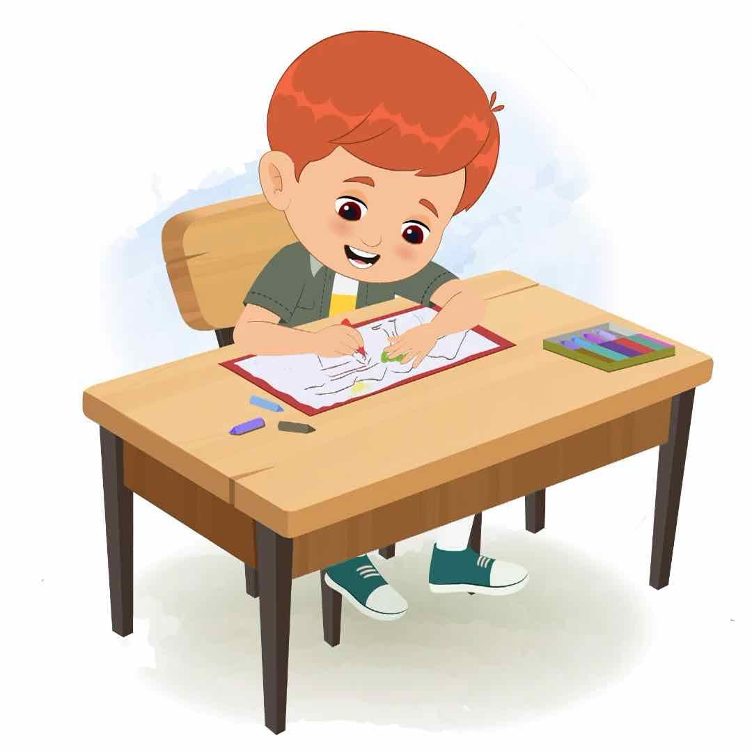 A little boy is sitting at a table with some crayons and coloring on the paper aka max