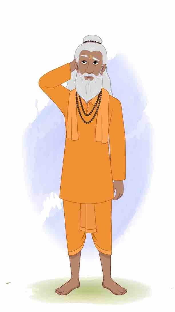 A confused sage sadhu animated vector cartoon character AKA Premacharya