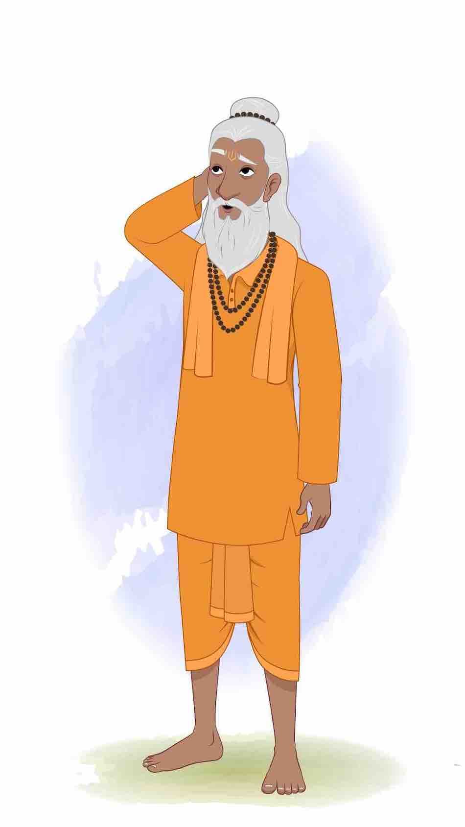 A confused sage sadhu animated vector cartoon character AKA Premacharya