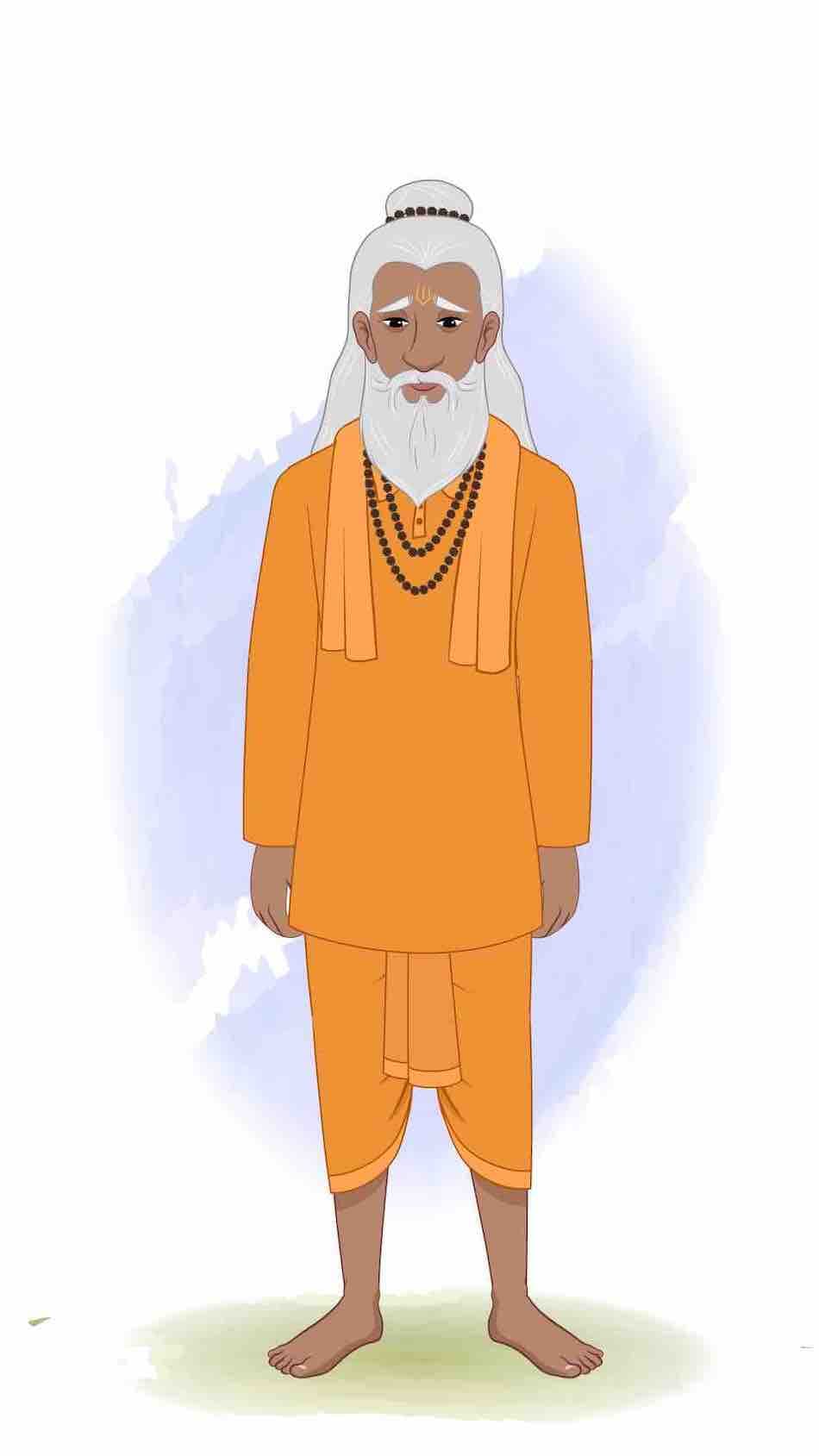 A sad sage sadhu animated vector cartoon character AKA Premacharya