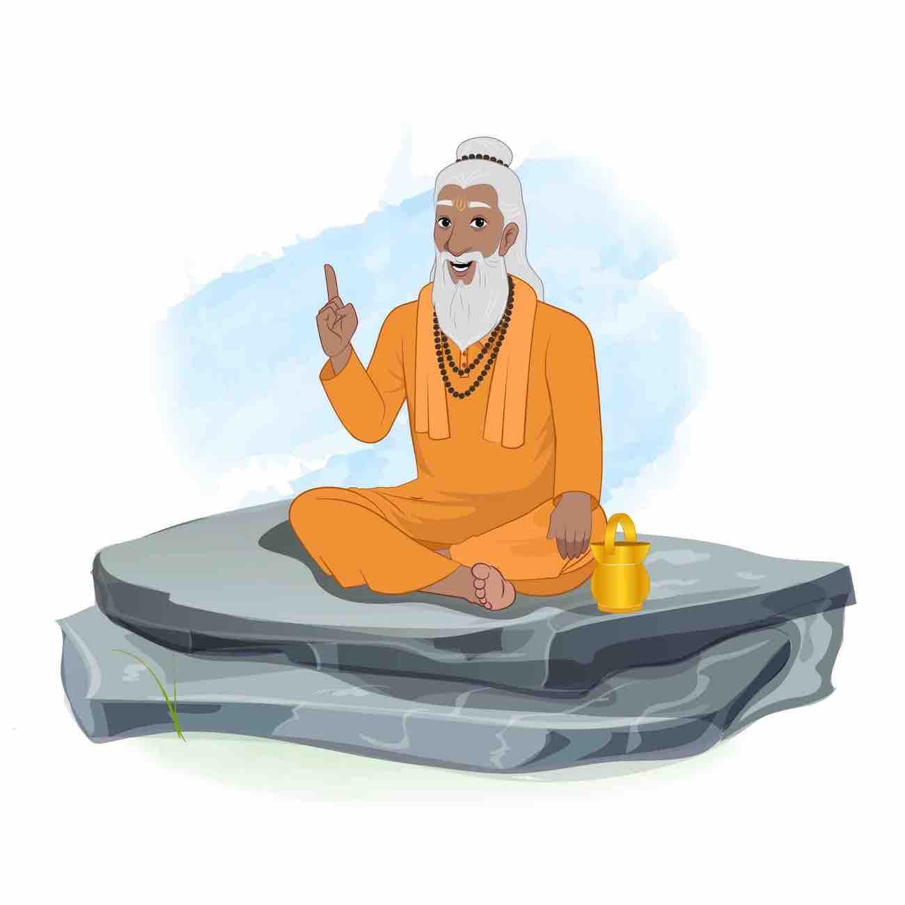 A sage sadhu delivering a sermon animated vector cartoon character AKA Premacharya