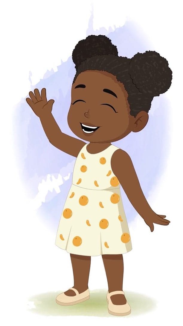 A cute African little girl saying hi animated vector cartoon character AKA Nia