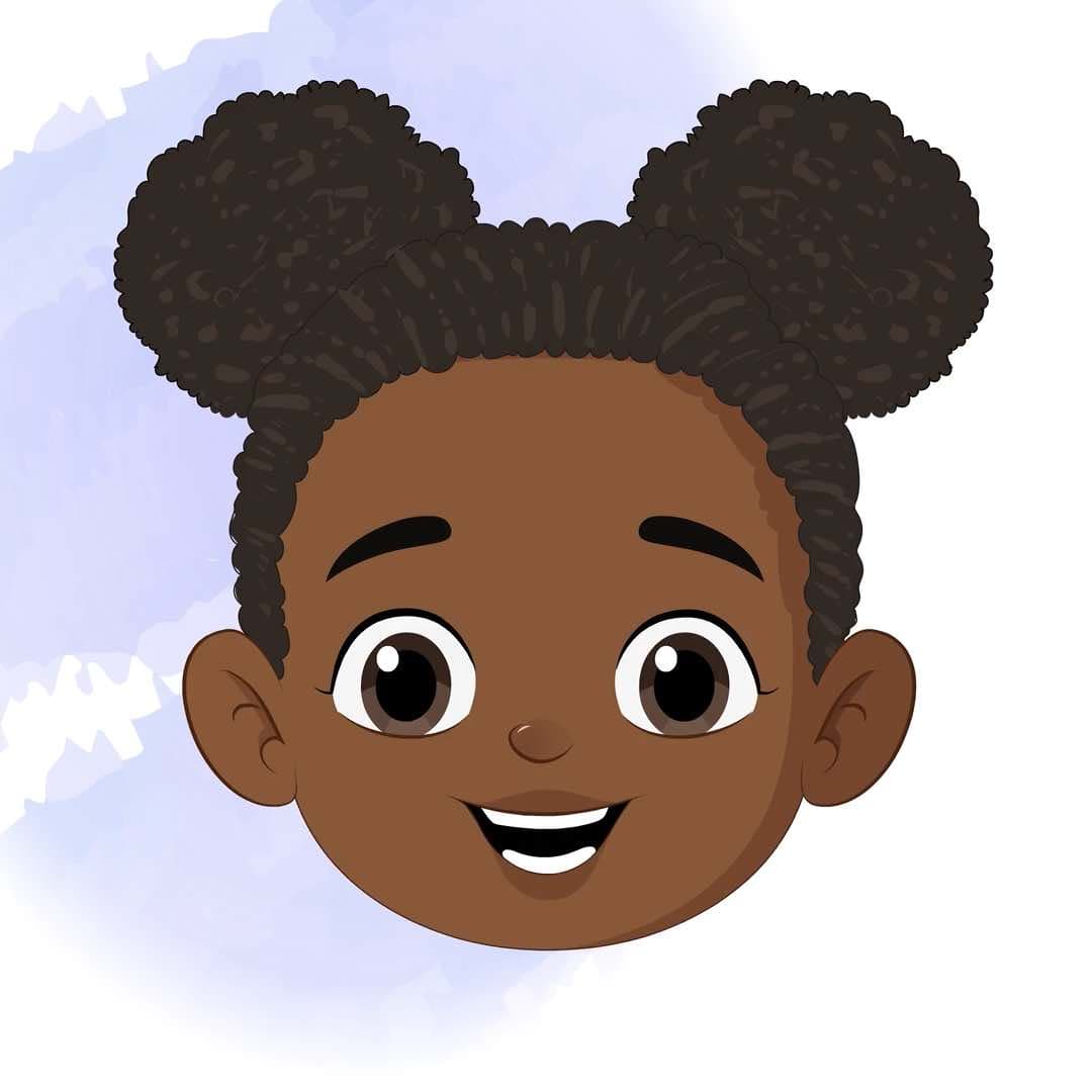 A cute African little girl animated face expression vector cartoon character AKA Nia