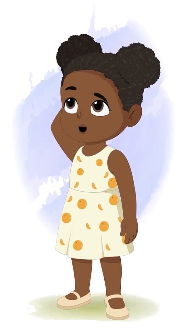 A cute African little girl confuse animated vector cartoon character AKA Nia