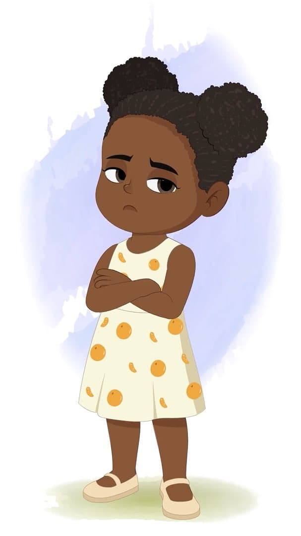 A cute African little girl annoyed animated vector cartoon character AKA Nia