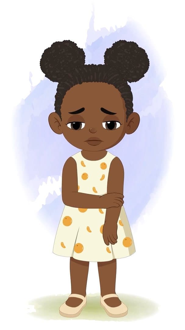 A cute African little girl sad animated vector cartoon character AKA Nia