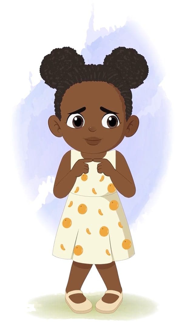 A cute African nervous girl animated vector cartoon character AKA Nia