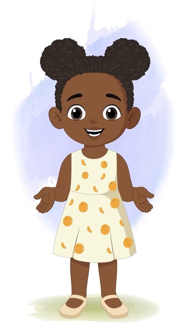A cute African little girl talking animated vector cartoon character AKA Nia