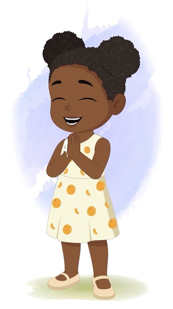 A cute African little girl clapping animated vector cartoon character AKA Nia