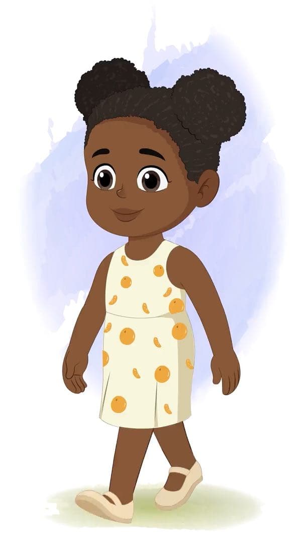 A cute African little girl walking animated vector cartoon character AKA Nia