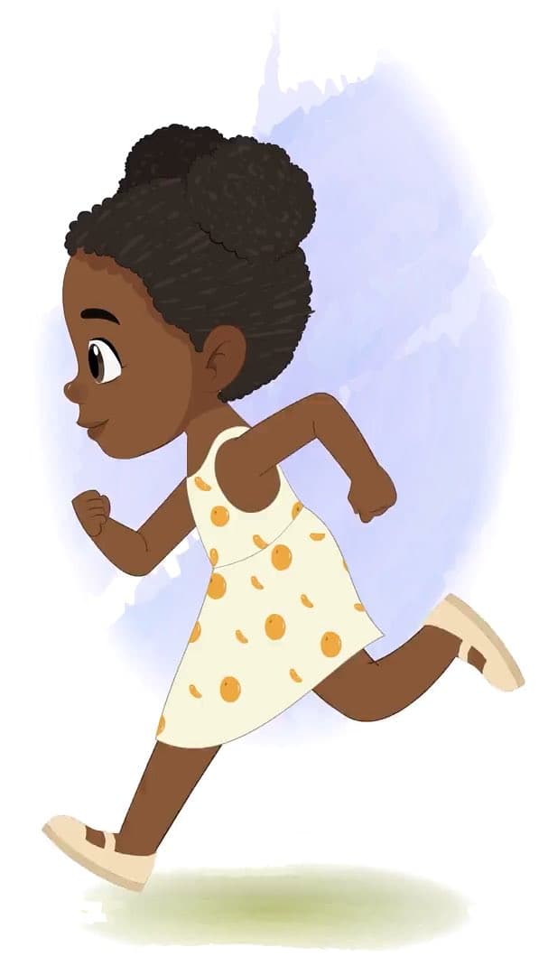 A cute African little girl running animated vector cartoon character AKA Nia