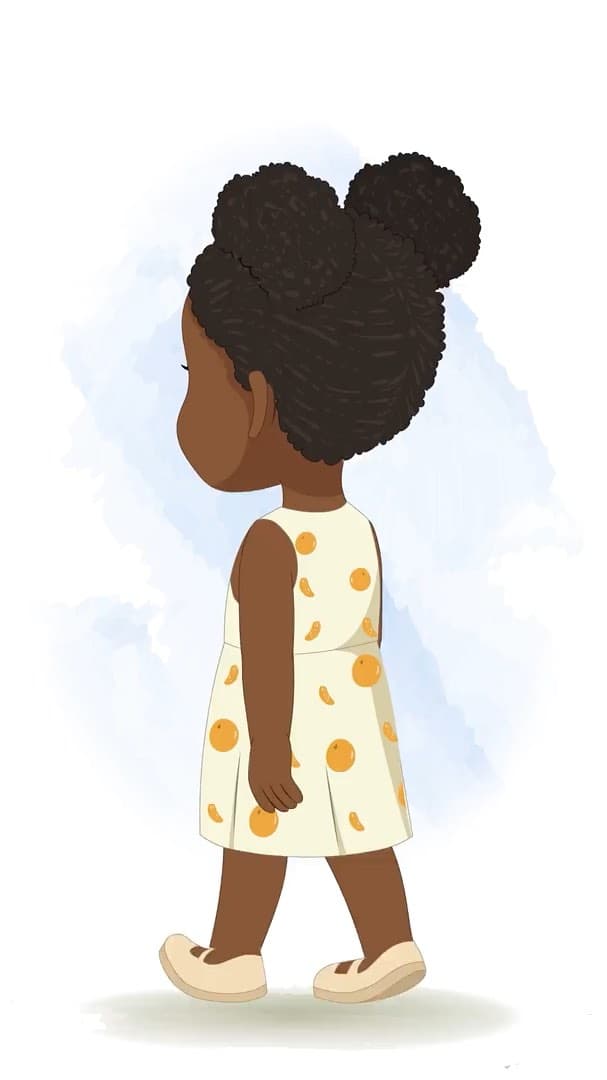 A African girl side walk animated vector cartoon character AKA Nia