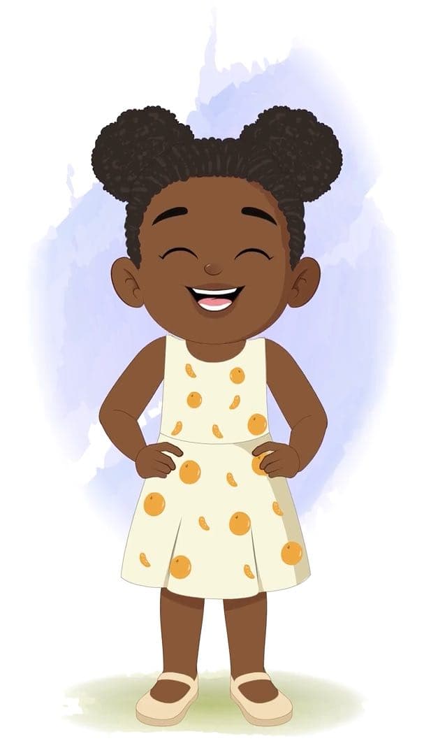 A cute African girl laughing animated vector cartoon character AKA Nia