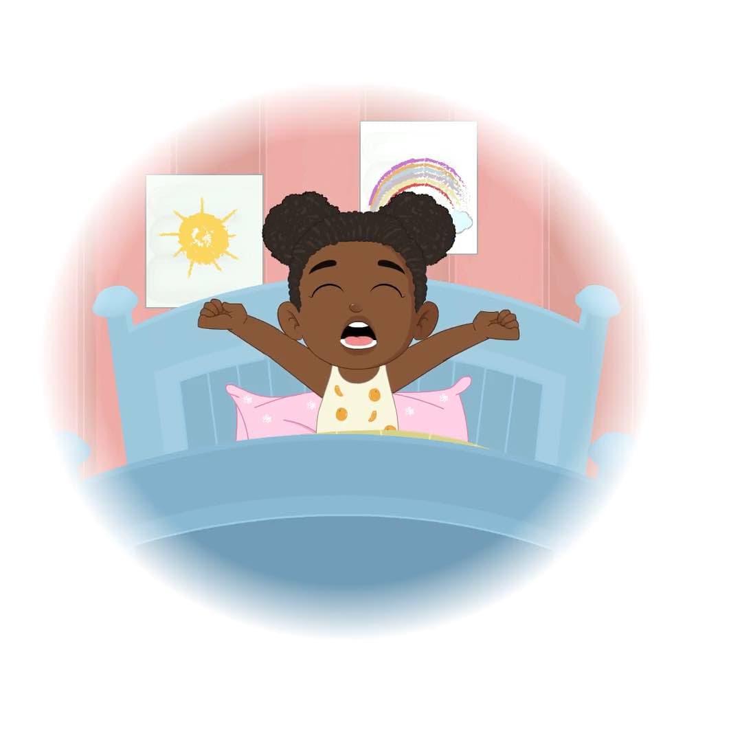 A cute African little girl yawning animated vector cartoon character AKA Nia