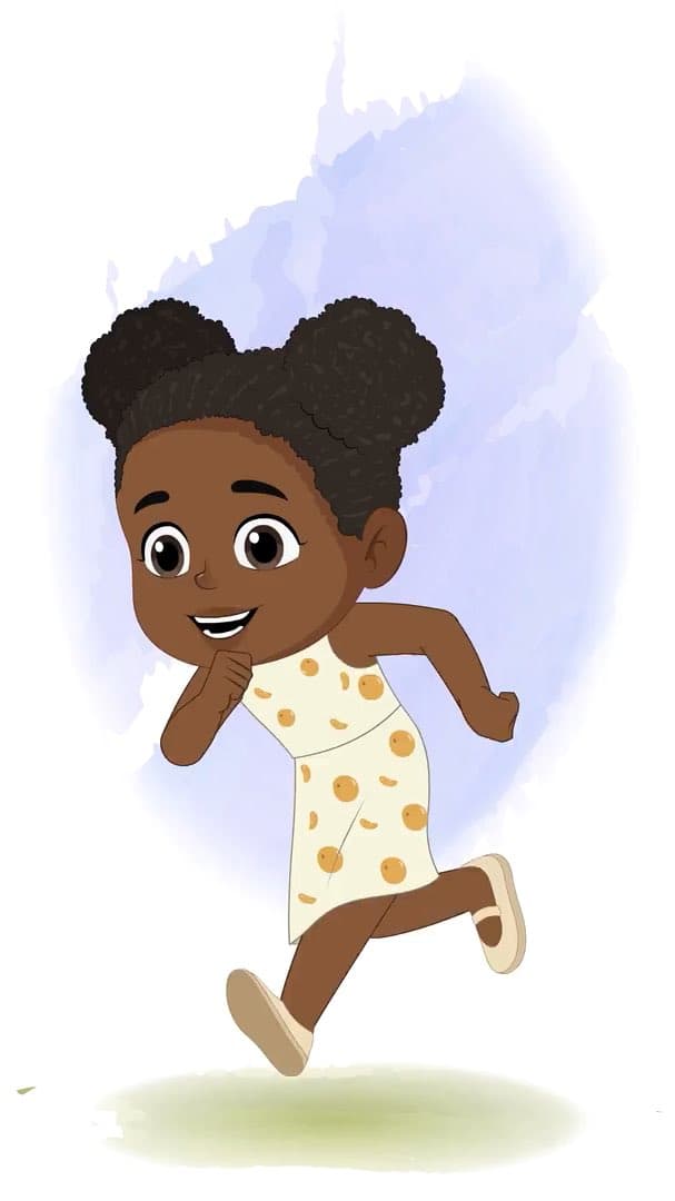 A cute African girl running animated vector cartoon character AKA Nia