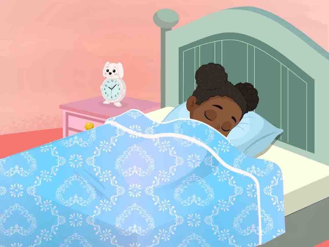 A cute African girl sleeping animated vector cartoon character AKA Nia