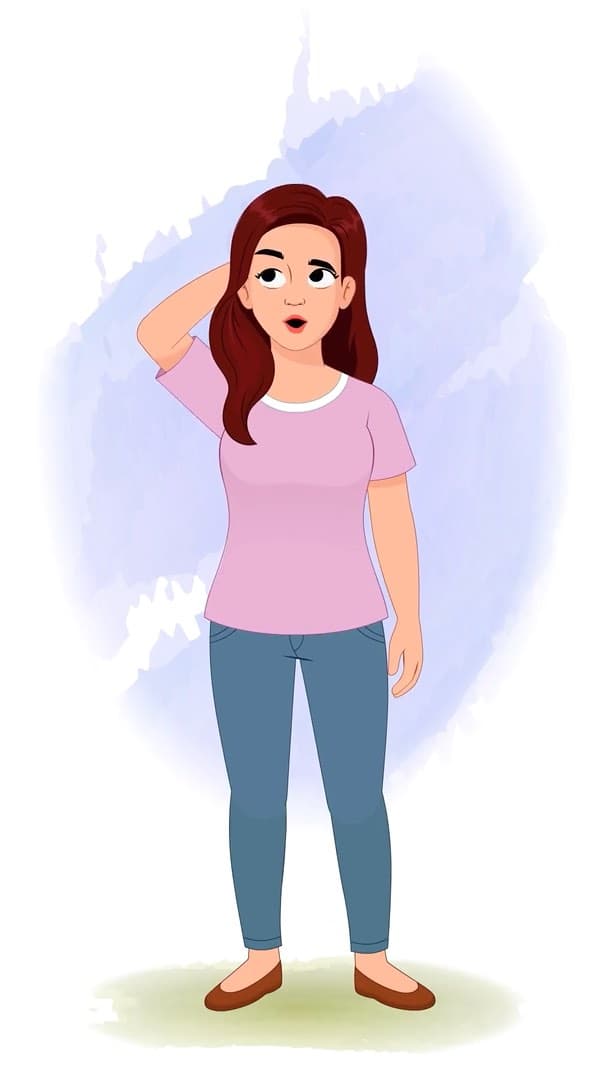 A pretty young woman confuse animated vector cartoon character AKA Emily