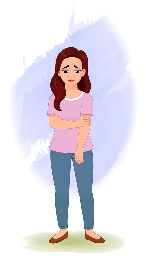A pretty young sad woman animated vector cartoon character AKA Emily