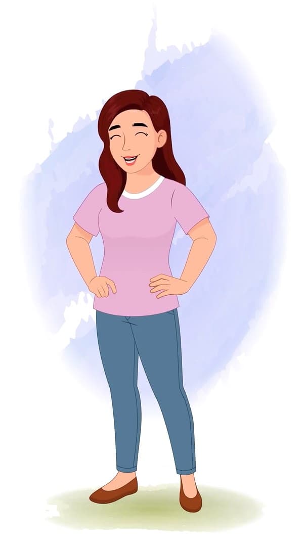 A pretty young woman laughing animated vector cartoon character AKA Emily