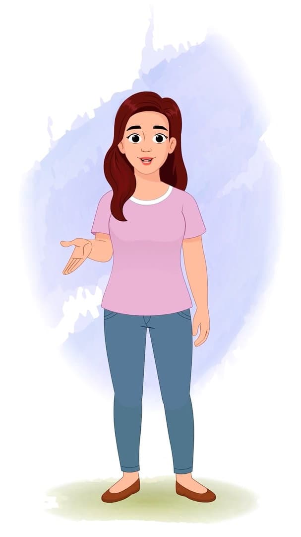 A pretty young woman talking animated vector cartoon character AKA Emily