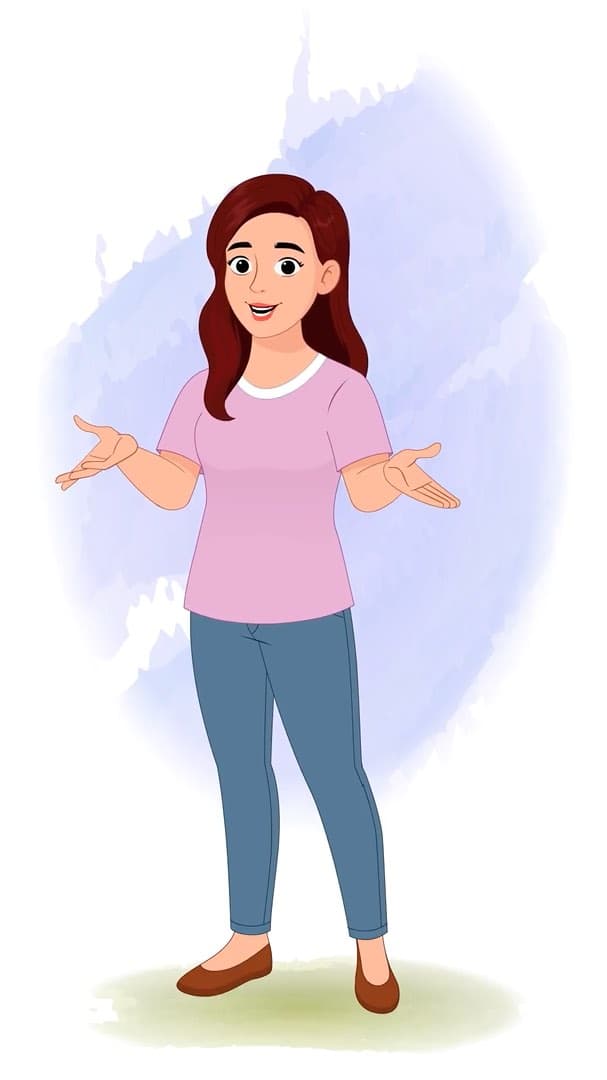 A pretty young woman talking animated vector cartoon character AKA Emily