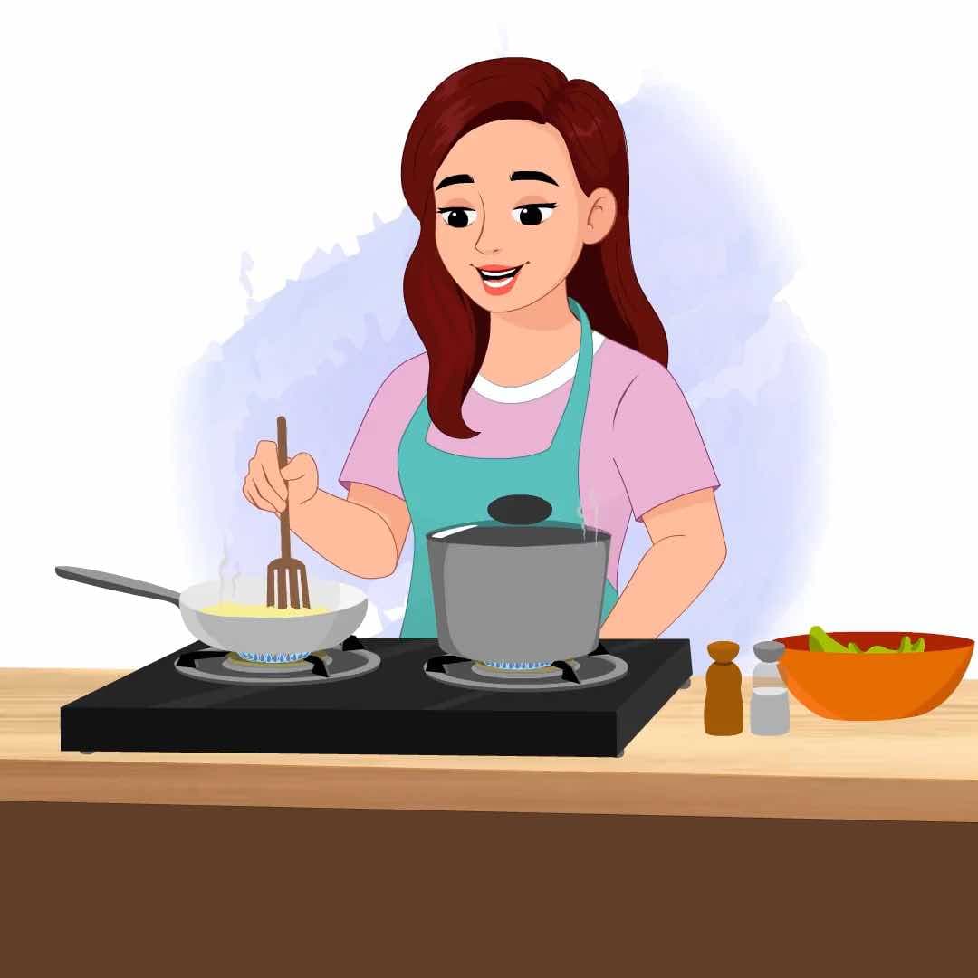 A pretty young woman cooking food animated vector cartoon character AKA Emily