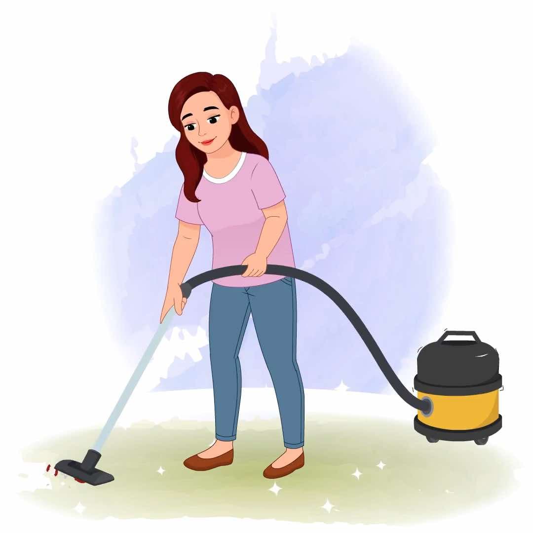 A pretty young woman cleaning garbage animated vector cartoon character AKA Emily cleaning cartoon, cartoon cleaning lady, cartoon lady cleaning, cartoon house cleaning, house cleaner cartoon, woman cleaning house, CartoonWomanCleaning, CleaningCharacterDesign, DigitalArtCleaning,Emily
