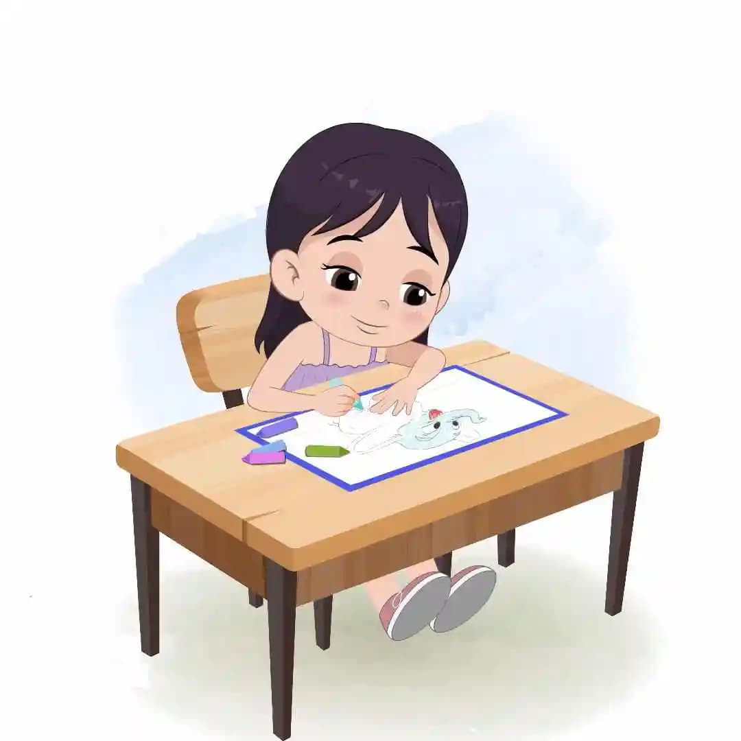 An adorable girl doing coloring animated vector cartoon character AKA Jane