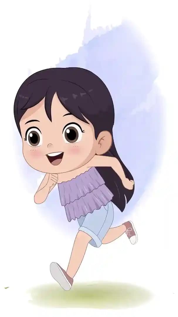 An little adorable running girl animated vector cartoon character AKA jane