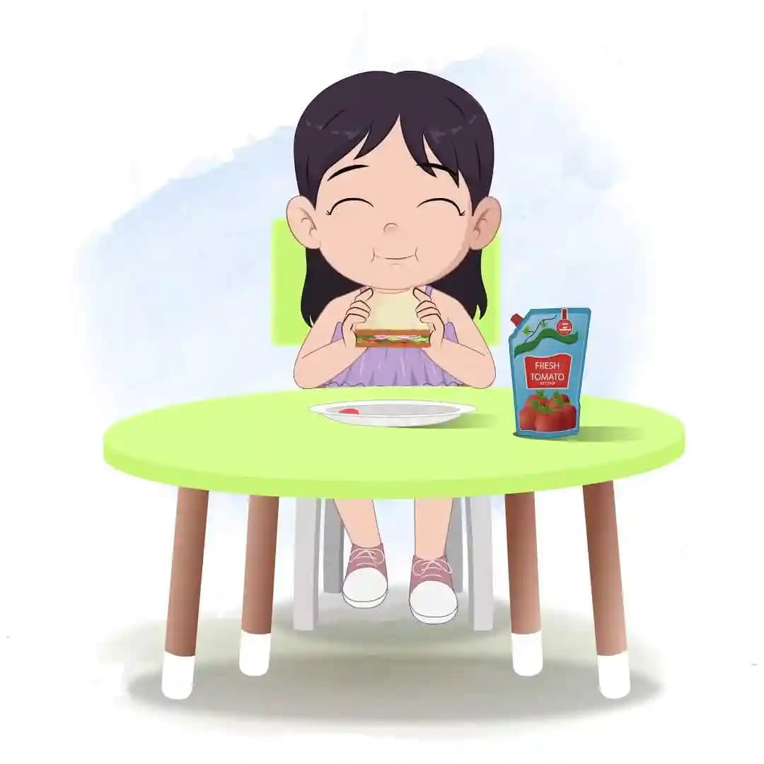 An adorable girl eating animated vector cartoon character AKA jane